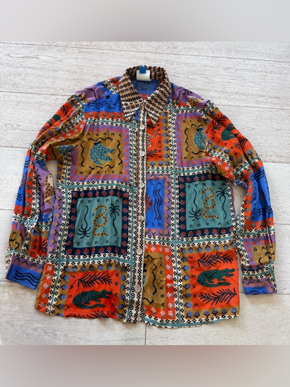 FARM Rio Anthropologie Patchwork Jungle scarf Blouse S